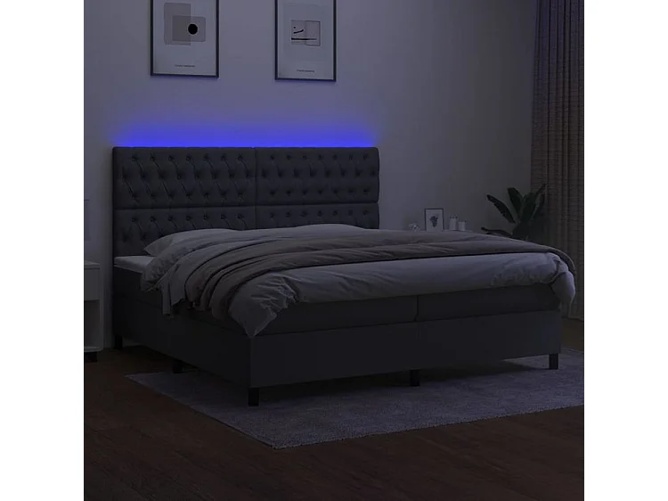 Sommier à lattes de lit et matelas et LED Gris foncé 200x200