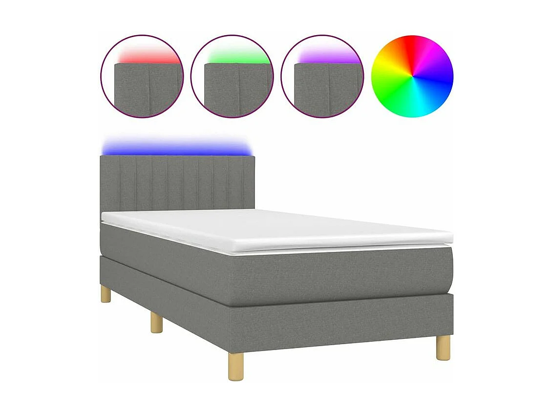 Sommier à lattes de lit avec matelas et LED Gris foncé 90x190
