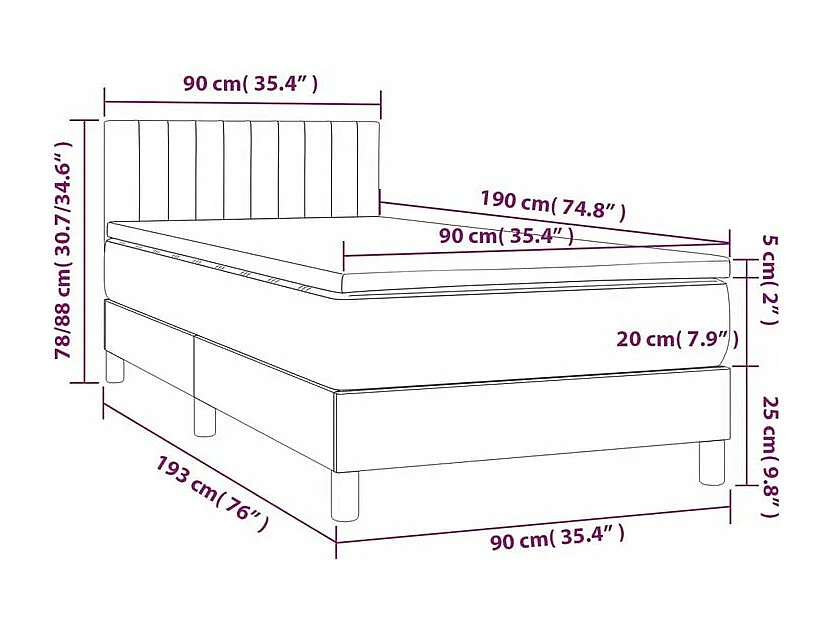 Sommier à lattes de lit avec matelas et LED Gris foncé 90x190
