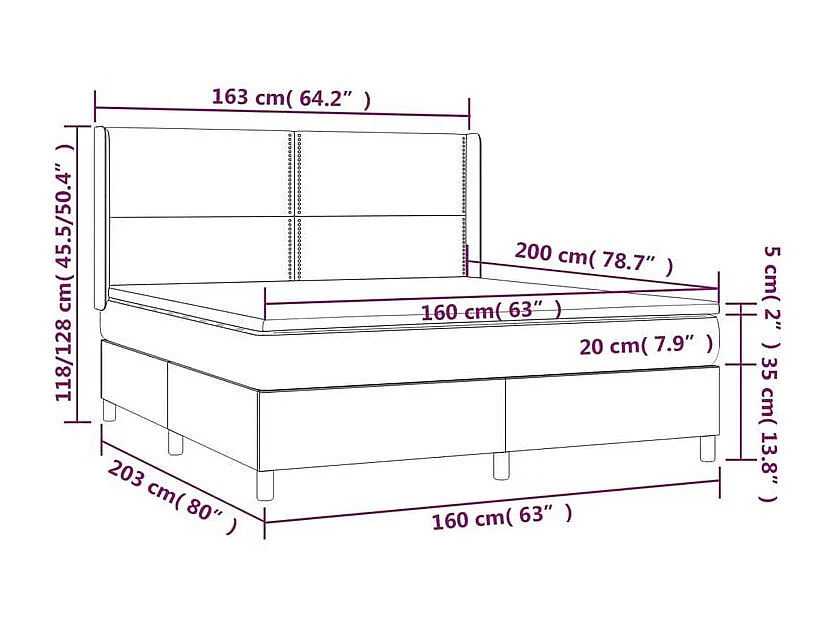 Sommier à lattes de lit matelas et LED Rose 160x200 Velours