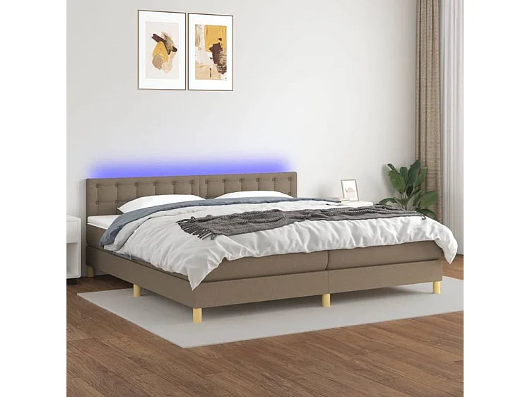 Sommier à lattes de lit et matelas et LED Taupe 200x200 Tissu