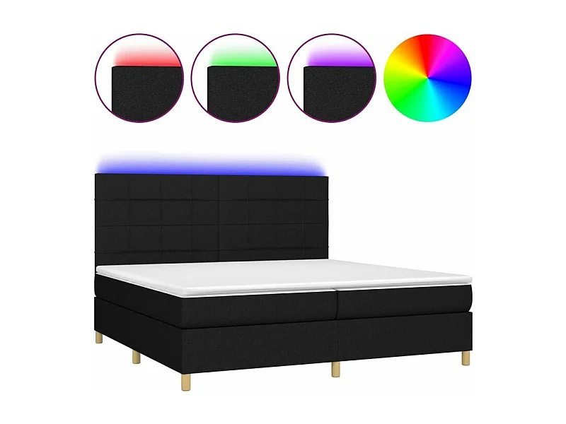 Sommier à lattes de lit et matelas et LED Noir 200x200 Tissu