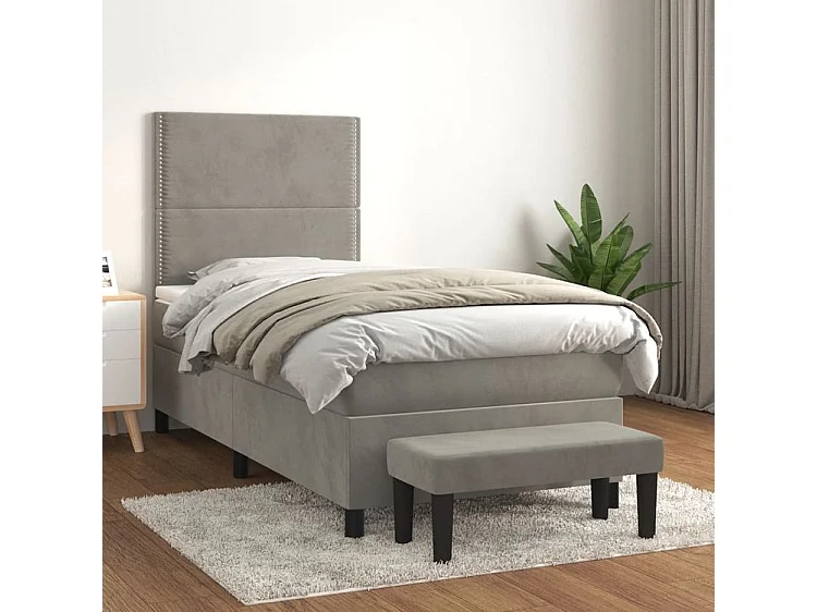Sommier à lattes de lit et matelas Gris clair 90x200 Velours