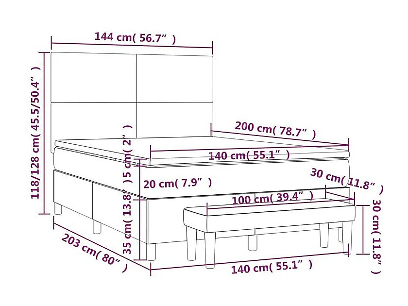 Sommier à lattes de lit avec matelas Gris clair 140x200 Tissu