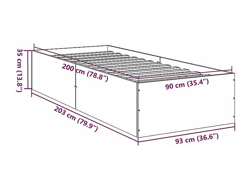 Cadre de lit blanc 90x200 bois d'ingénierie