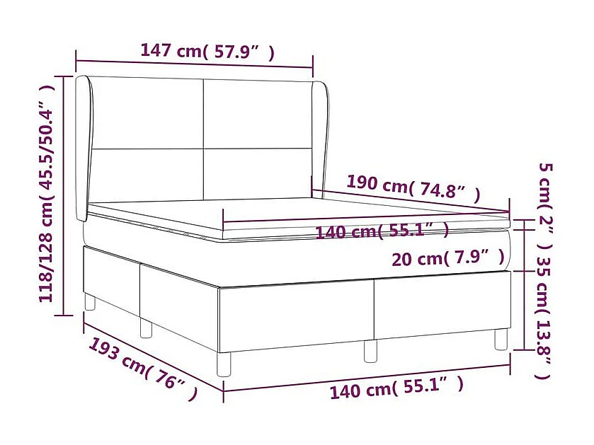 Sommier à lattes de lit avec matelas Rose 140x190 Velours