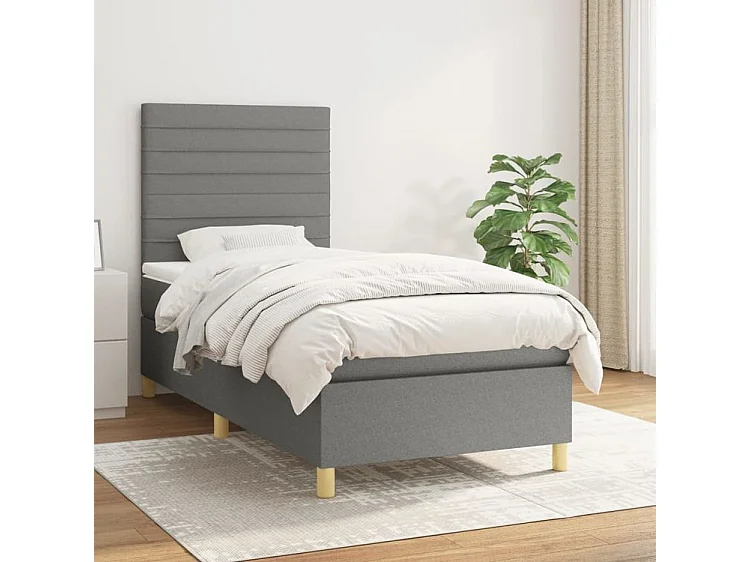 Sommier à lattes de lit avec matelas Gris foncé 90x200 Tissu