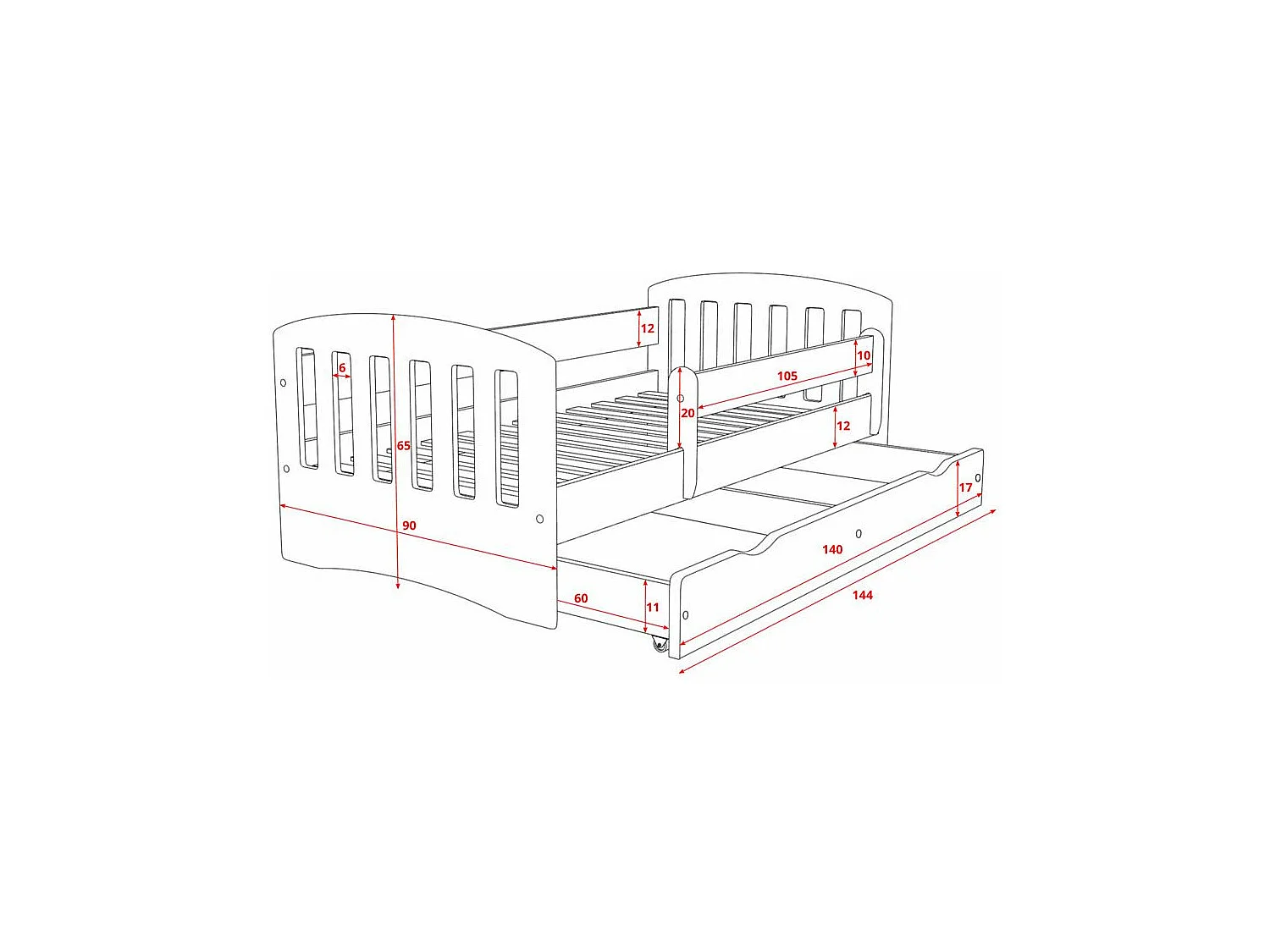Lit enfant avec barrière de sécurité amovible vert Klaky-80x160