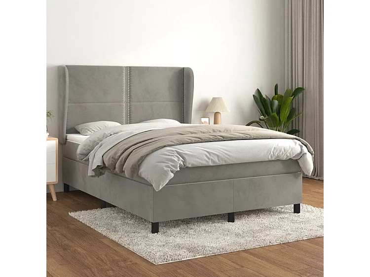 Sommier à lattes de lit et matelas Gris clair 140x190 Velours