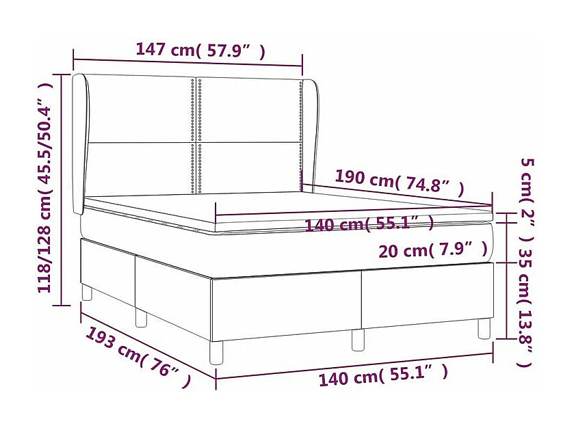 Sommier à lattes de lit et matelas Gris clair 140x190 Velours