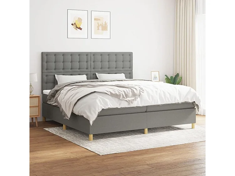 Sommier à lattes de lit avec matelas Gris foncé 200x200 Tissu