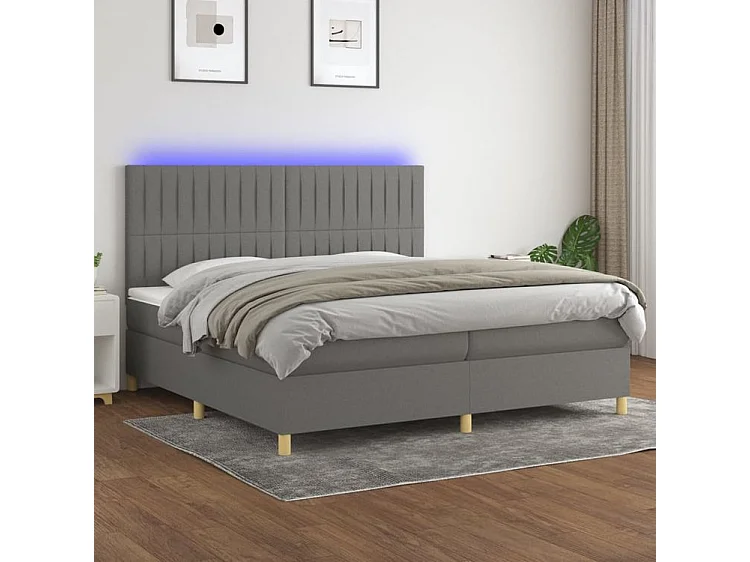 Sommier à lattes de lit et matelas et LED Gris foncé 200x200