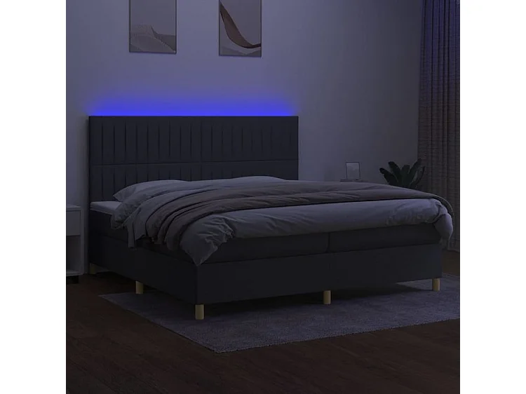 Sommier à lattes de lit et matelas et LED Gris foncé 200x200