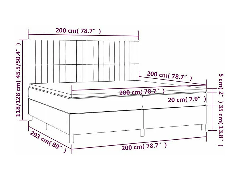 Sommier à lattes de lit et matelas et LED Gris foncé 200x200