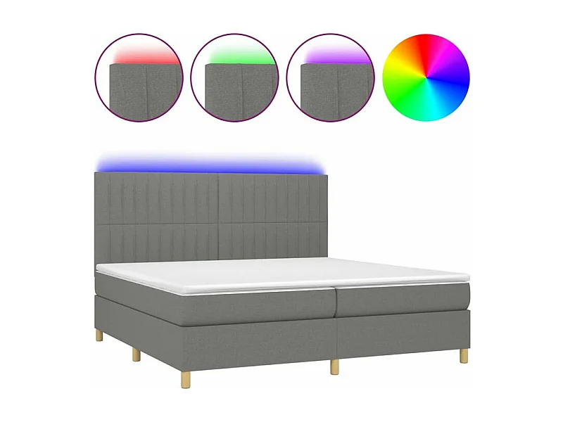 Sommier à lattes de lit et matelas et LED Gris foncé 200x200