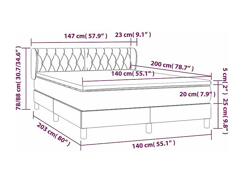 Sommier à lattes de lit et matelas Gris clair 140x200 Velours