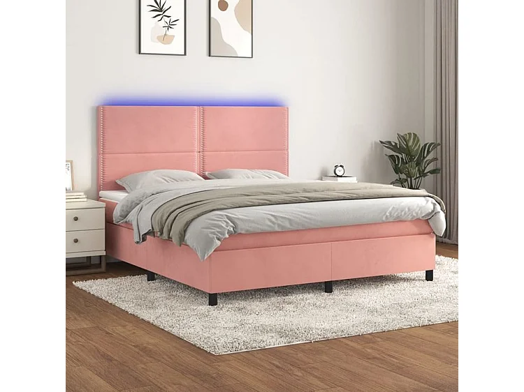 Sommier à lattes de lit matelas et LED Rose 160x200 Velours