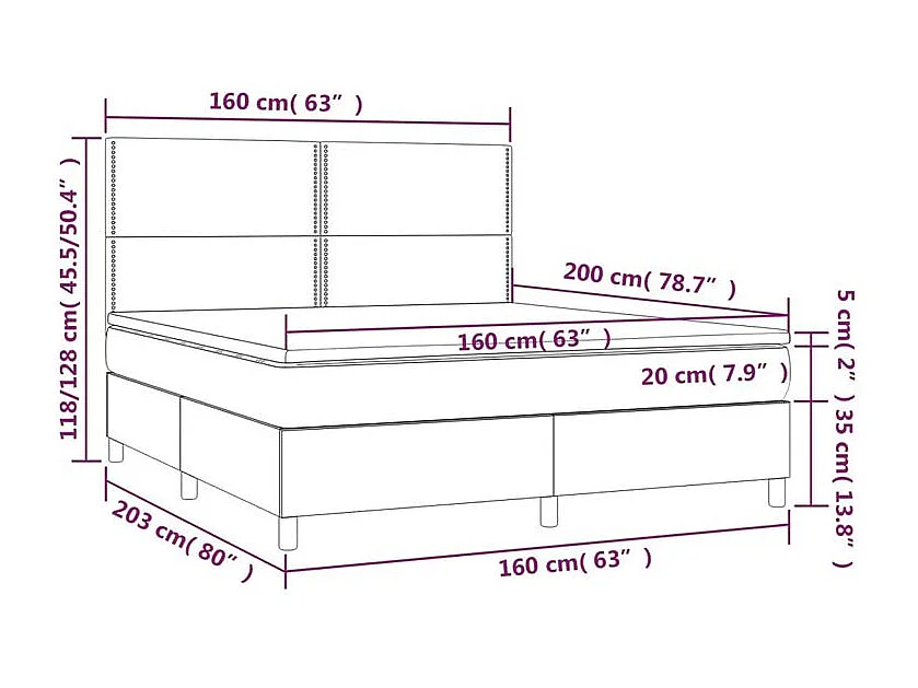 Sommier à lattes de lit matelas et LED Rose 160x200 Velours
