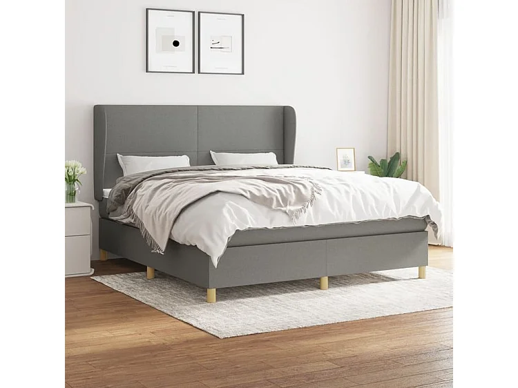 Sommier à lattes de lit avec matelas Gris foncé 160x200 Tissu