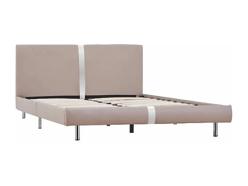 Lit adulte simili cuir beige et pieds métal chromé Andou 140x200