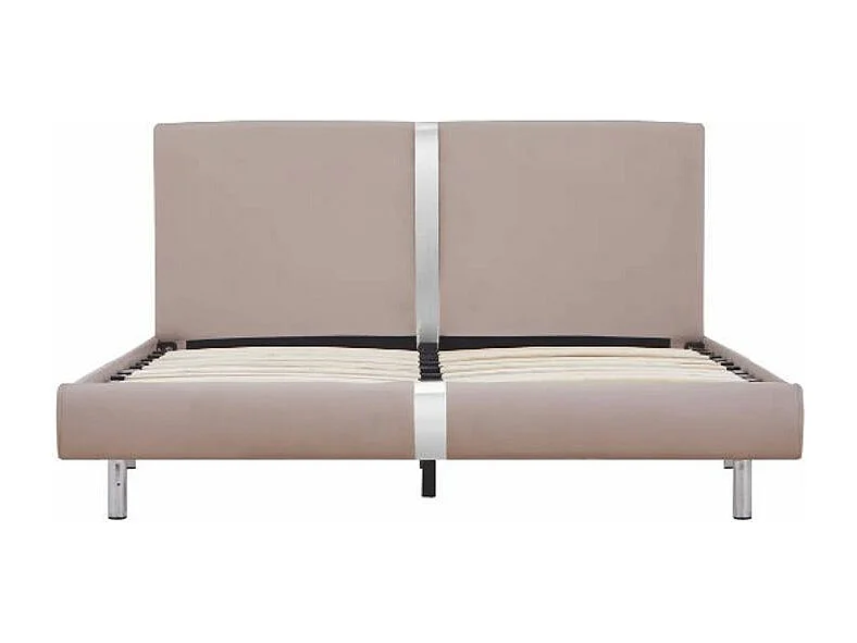 Lit adulte simili cuir beige et pieds métal chromé Andou 140x200