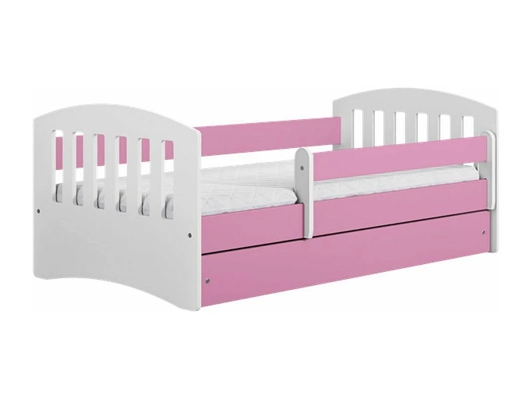 Lit enfant avec barrière de sécurité amovible rose Klaky-80x180-Tiroirs Avec tiroir
