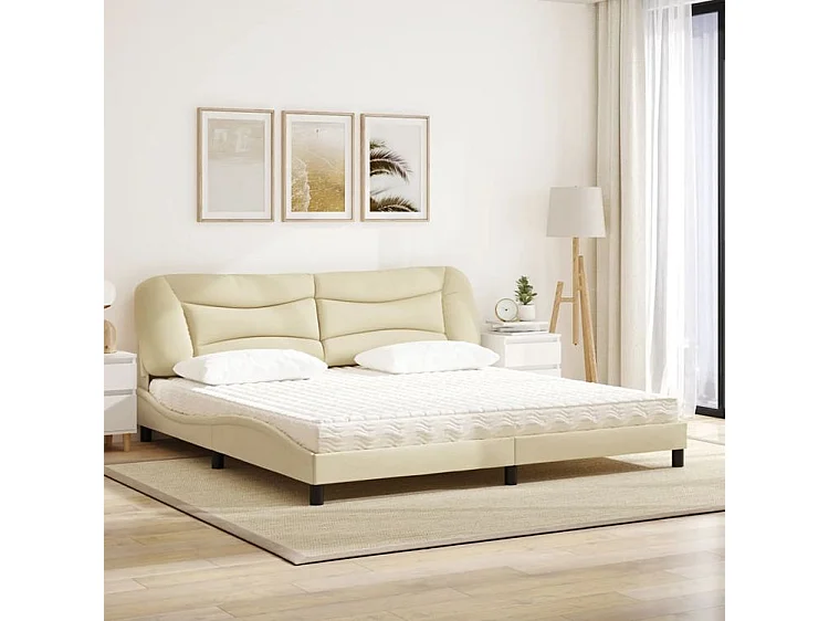 Lit avec matelas crème 200x200 tissu