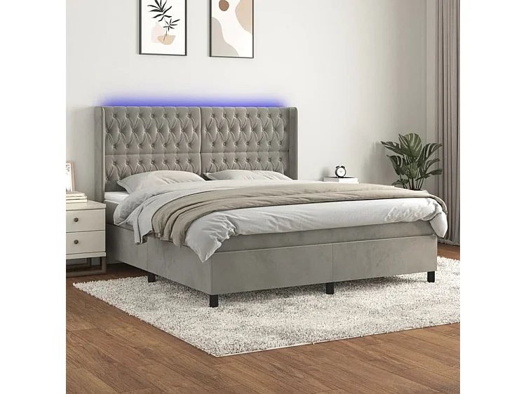 Sommier à lattes de lit matelas et LED Gris clair 160x200