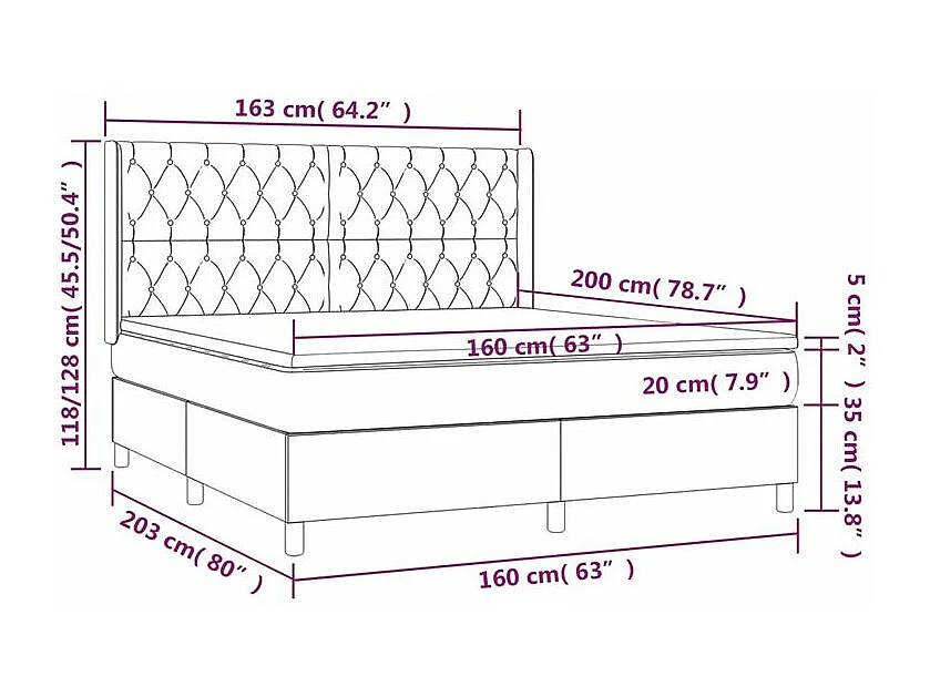 Sommier à lattes de lit matelas et LED Gris clair 160x200