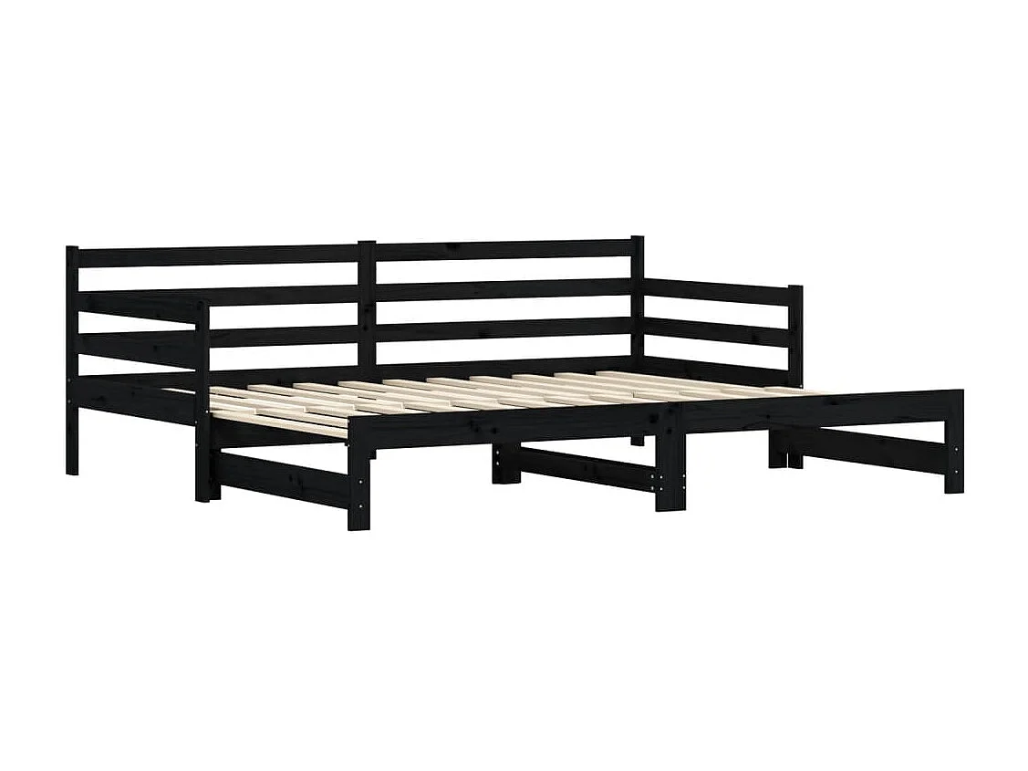 Lit de jour avec lit gigogne noir 90x200 bois de pin massif