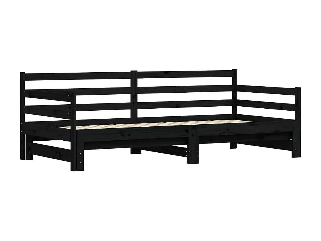 Lit de jour avec lit gigogne noir 90x200 bois de pin massif