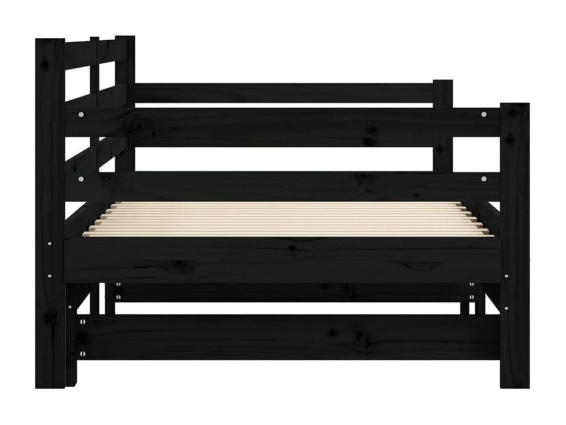 Lit de jour avec lit gigogne noir 90x200 bois de pin massif