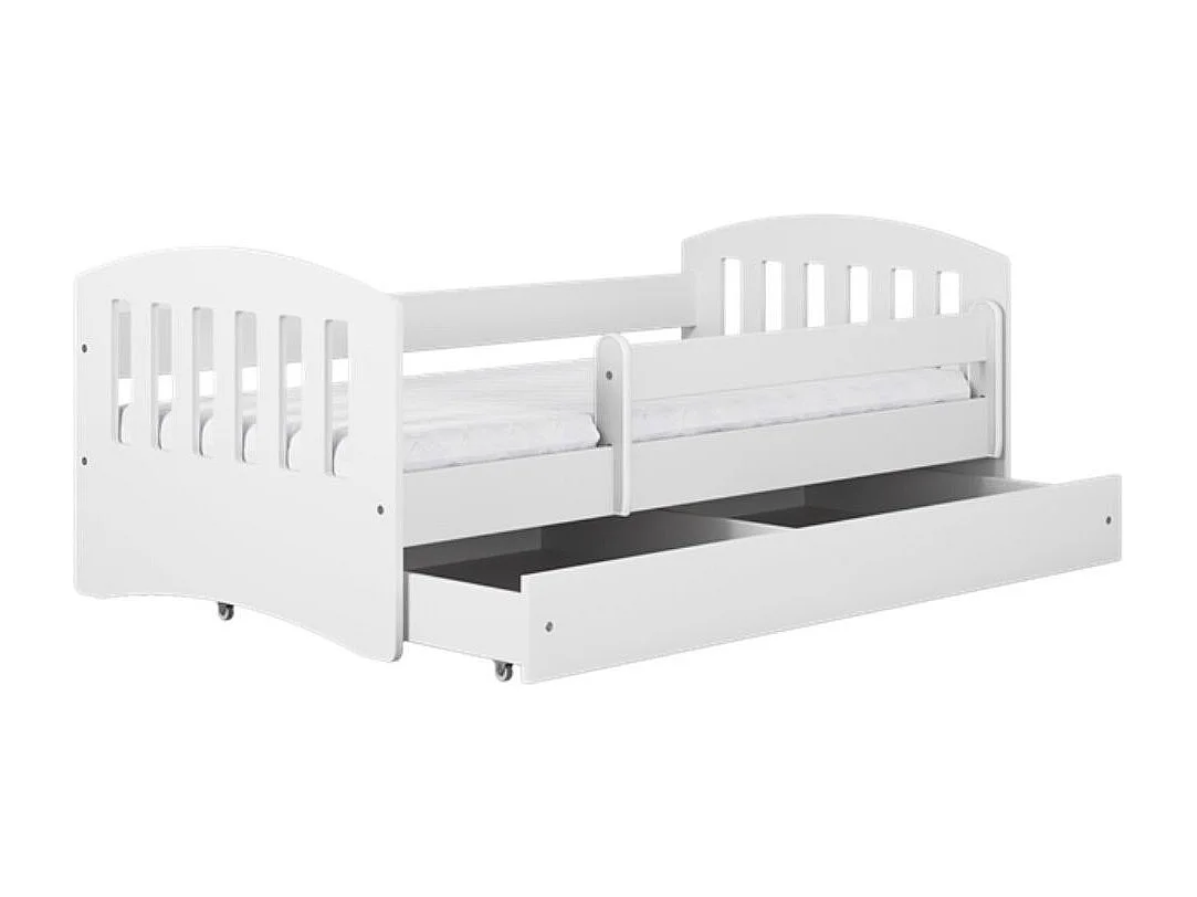 Lit enfant avec barrière de sécurité amovible blanc Klaky-Matelas mousse-80x160