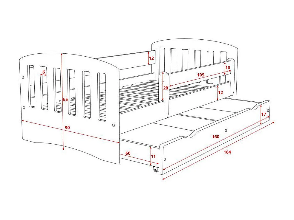 Lit enfant avec barrière de sécurité amovible blanc Klaky-Matelas mousse-80x160