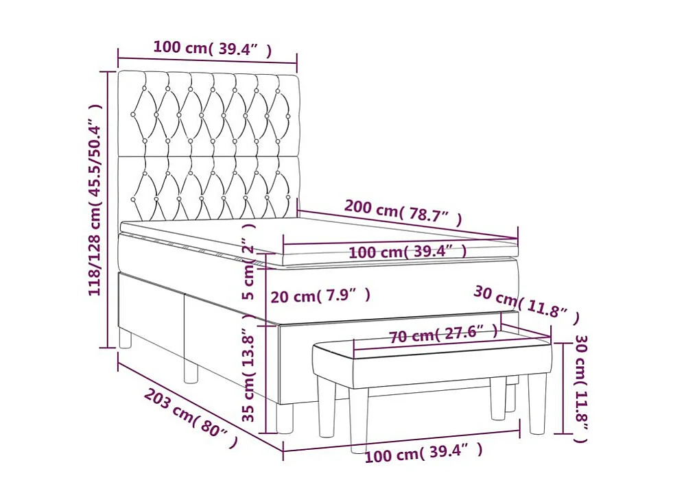 Sommier à lattes de lit et matelas Gris clair 100x200 Velours