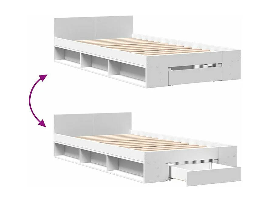 Cadre de lit avec tiroir blanc 90x190 bois d'ingénierie