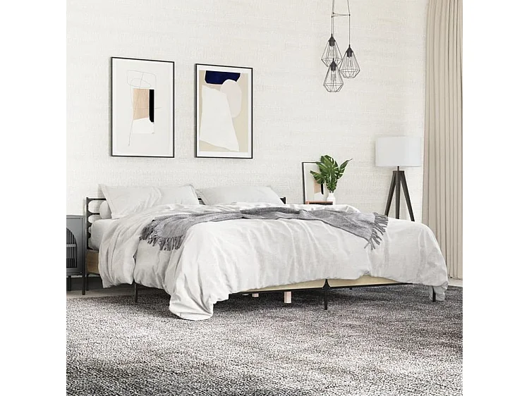 Cadre de lit chêne sonoma 200x200 bois d'ingénierie et métal