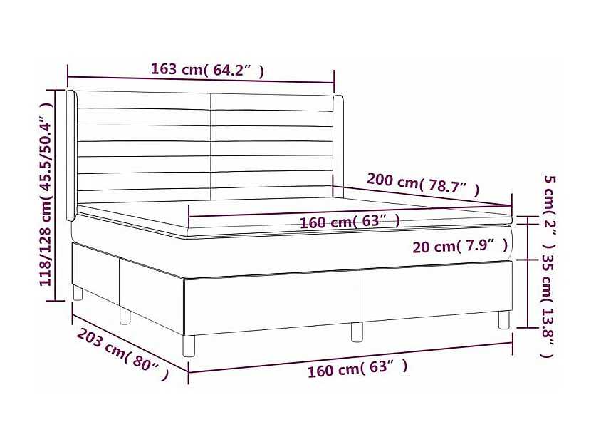 Sommier à lattes de lit matelas et LED Gris foncé 160x200