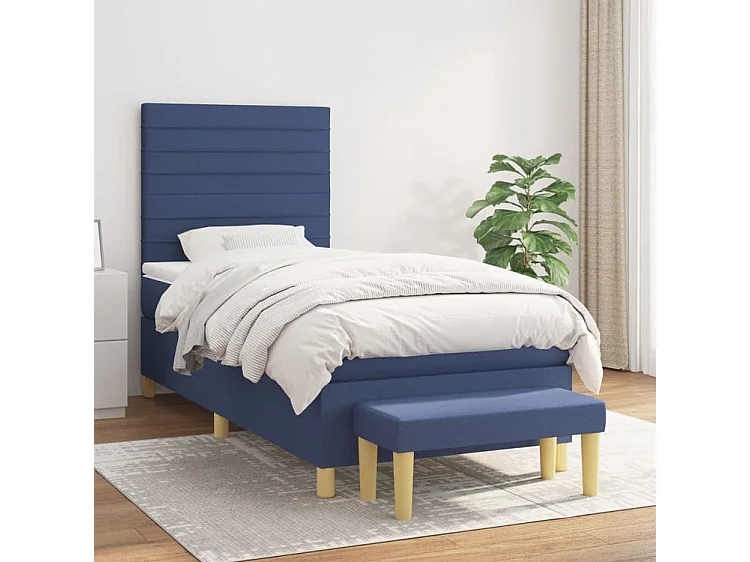 Sommier à lattes de lit avec matelas Bleu 100x200 Tissu