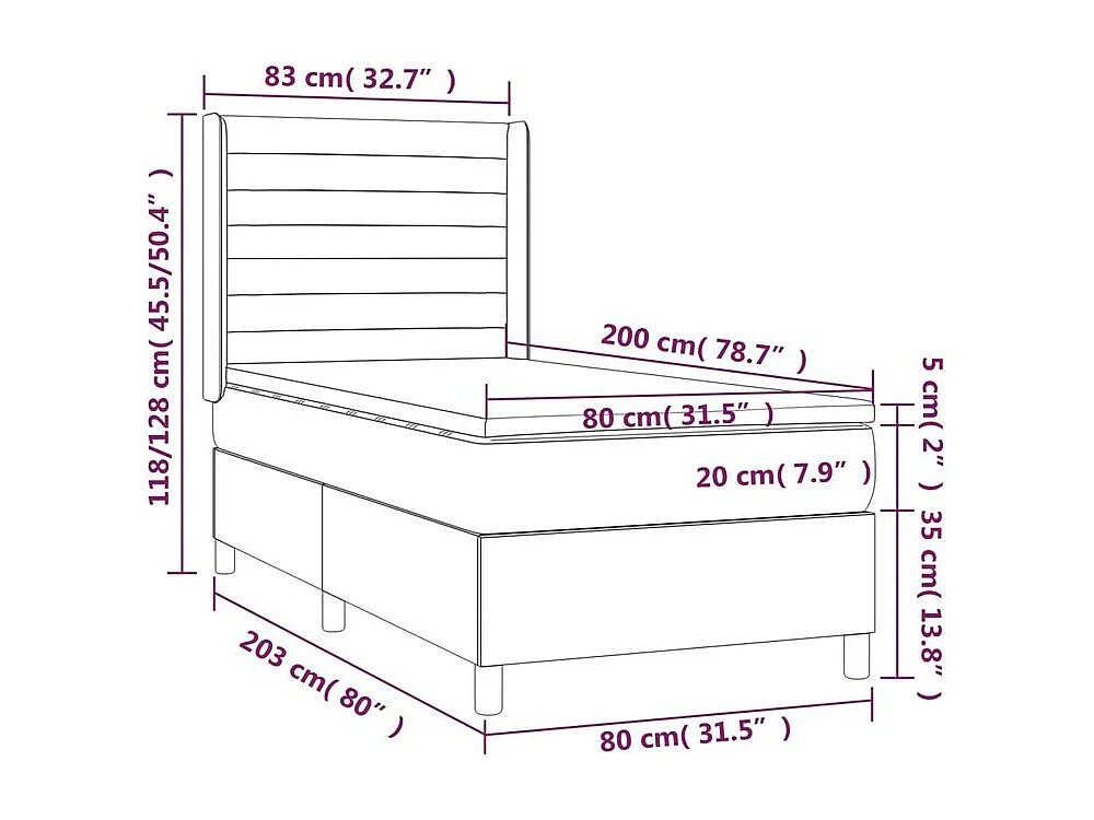 Sommier à lattes de lit matelas LED Marron foncé 80x200 Tissu