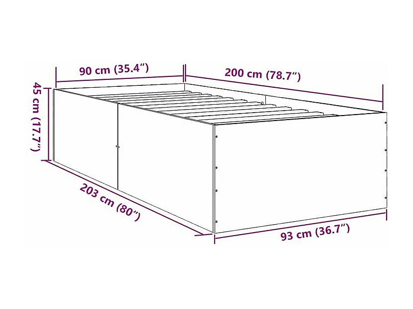 Cadre de lit chêne marron 90x200 bois d'ingénierie