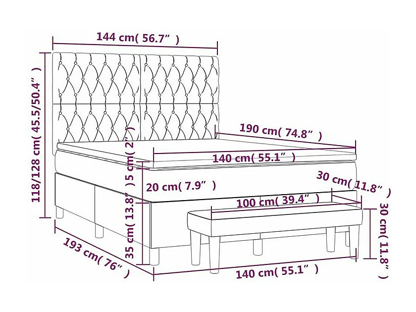 Sommier à lattes de lit avec matelas Gris clair 140x190 Tissu