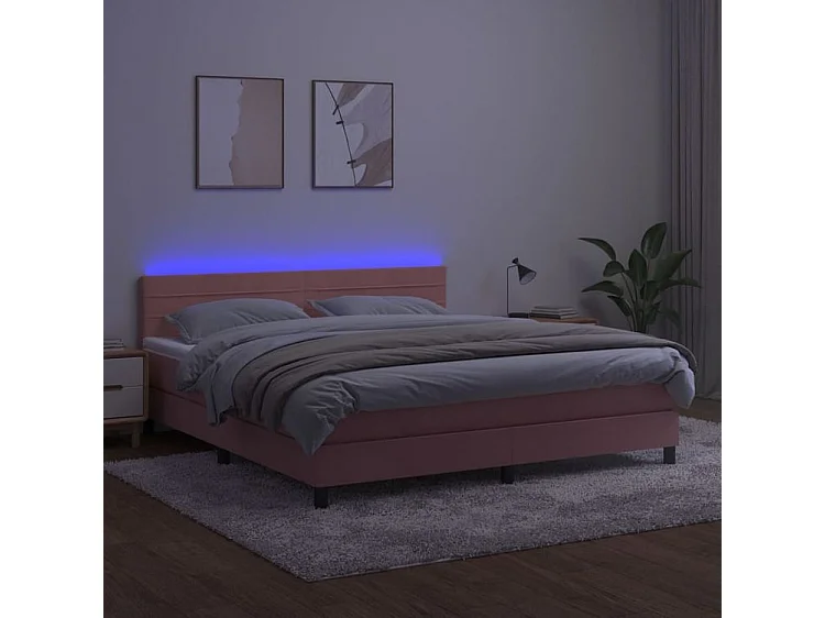Sommier à lattes de lit avec matelas et LED Rose 160x200