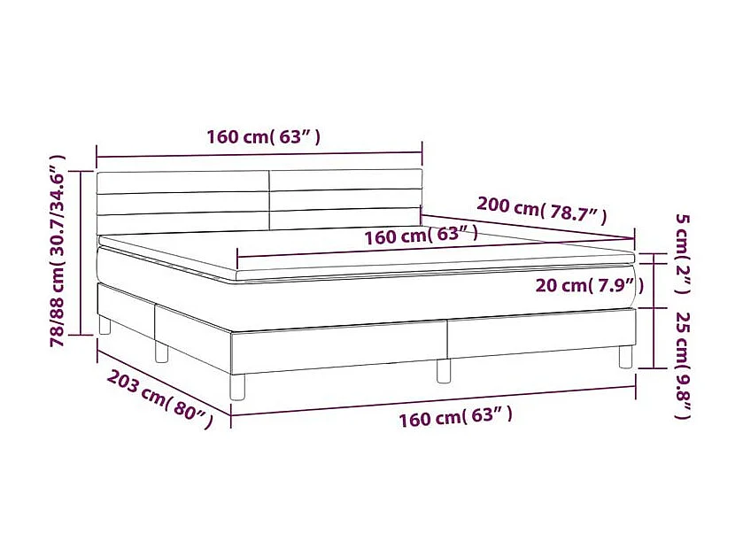Sommier à lattes de lit avec matelas et LED Rose 160x200