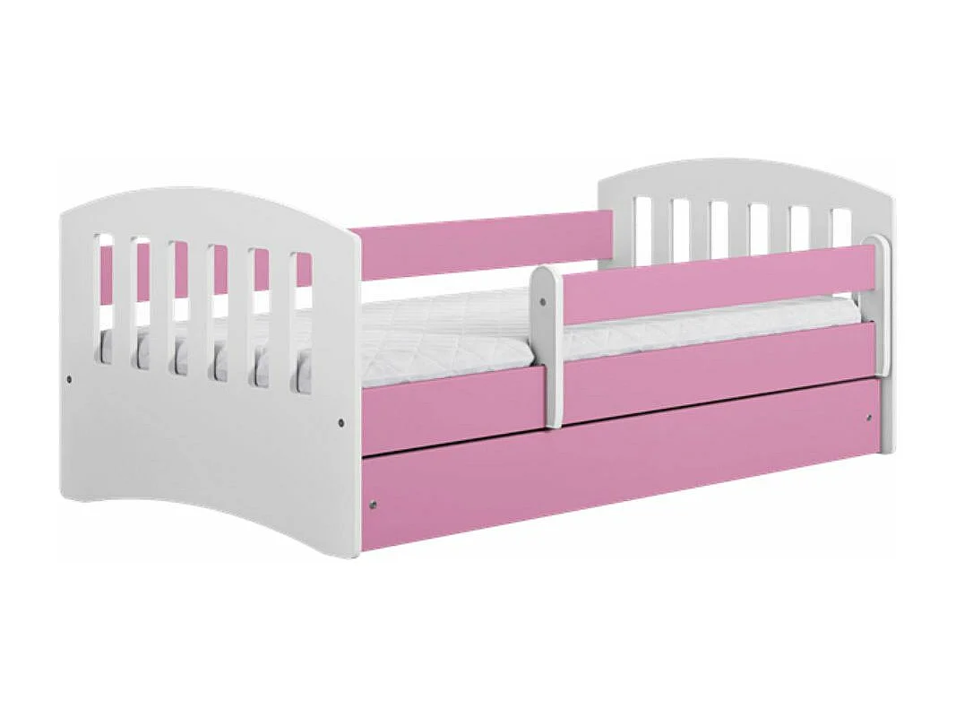 Cama infantil con barrera de seguridad extraíble rosa Klaky-Colchones de espuma-Ropa de cama 80x180 cm-Cajones Con cajón