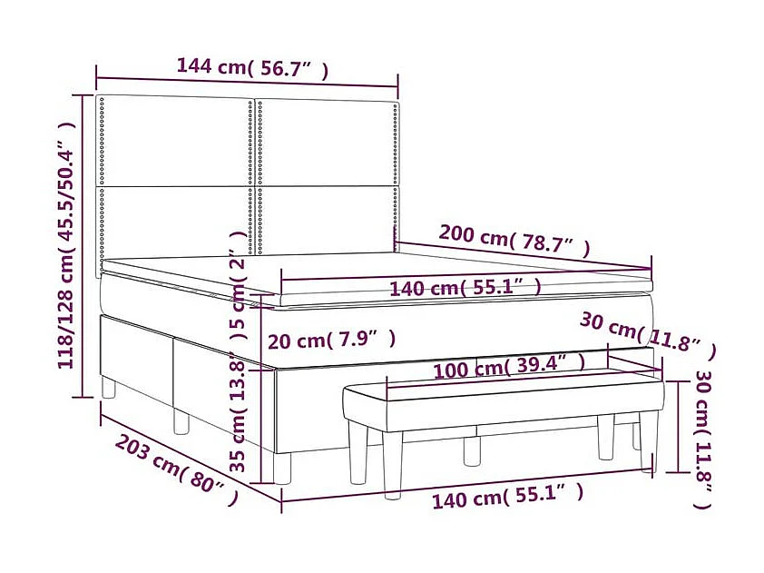 Sommier à lattes de lit et matelas Gris clair 140x200 Velours