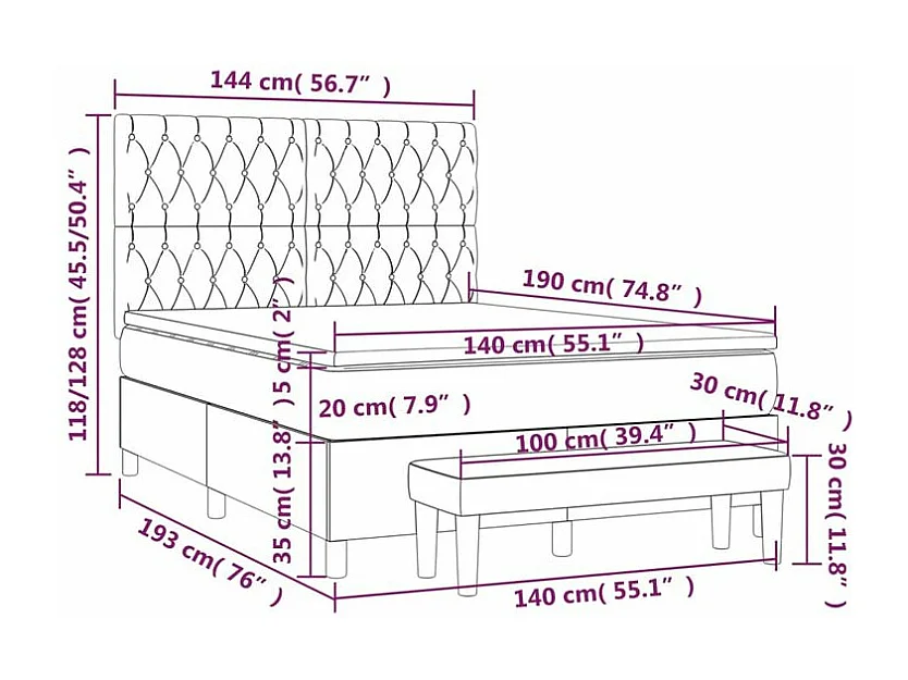 Sommier à lattes de lit avec matelas Noir 140x190 Tissu