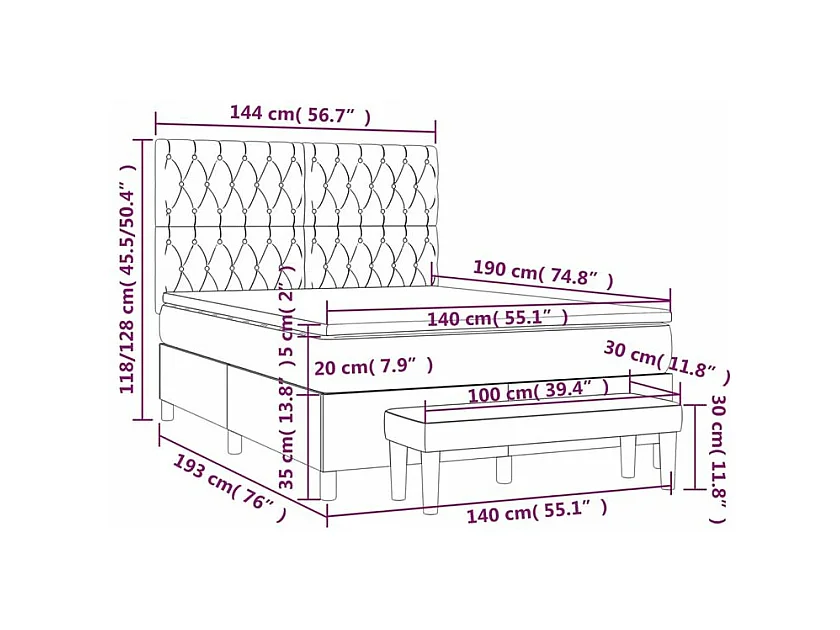 Sommier à lattes de lit avec matelas Noir 140x190 Tissu