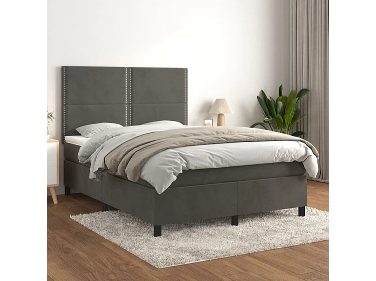 Sommier à lattes de lit et matelas Gris foncé 140x200 Velours