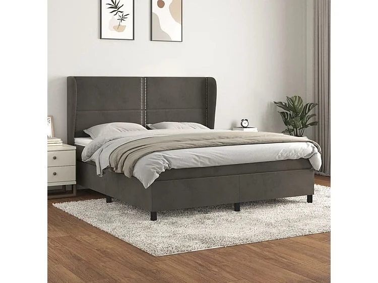 Sommier à lattes de lit et matelas Gris foncé 180x200 Velours
